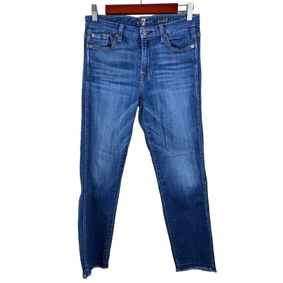 7 For All Mankind Ankle Straight Raw Hem Denim Jeans Women's Size 27 - Picture 1 of 11